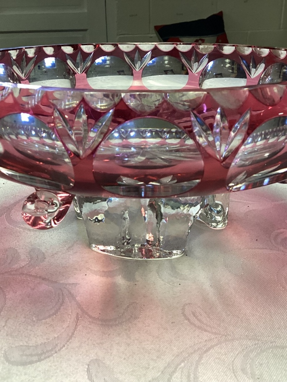 Nachtmann Bramberg Crystal Glass Bowl Cut Cranberry Czech Bohemian FOOTED
